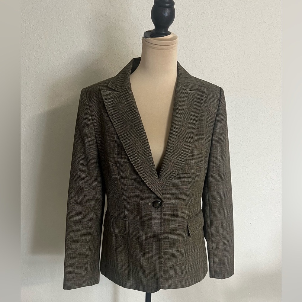 Emily Women’s Blazer Brown and Maroon Lined Button Front Size 10